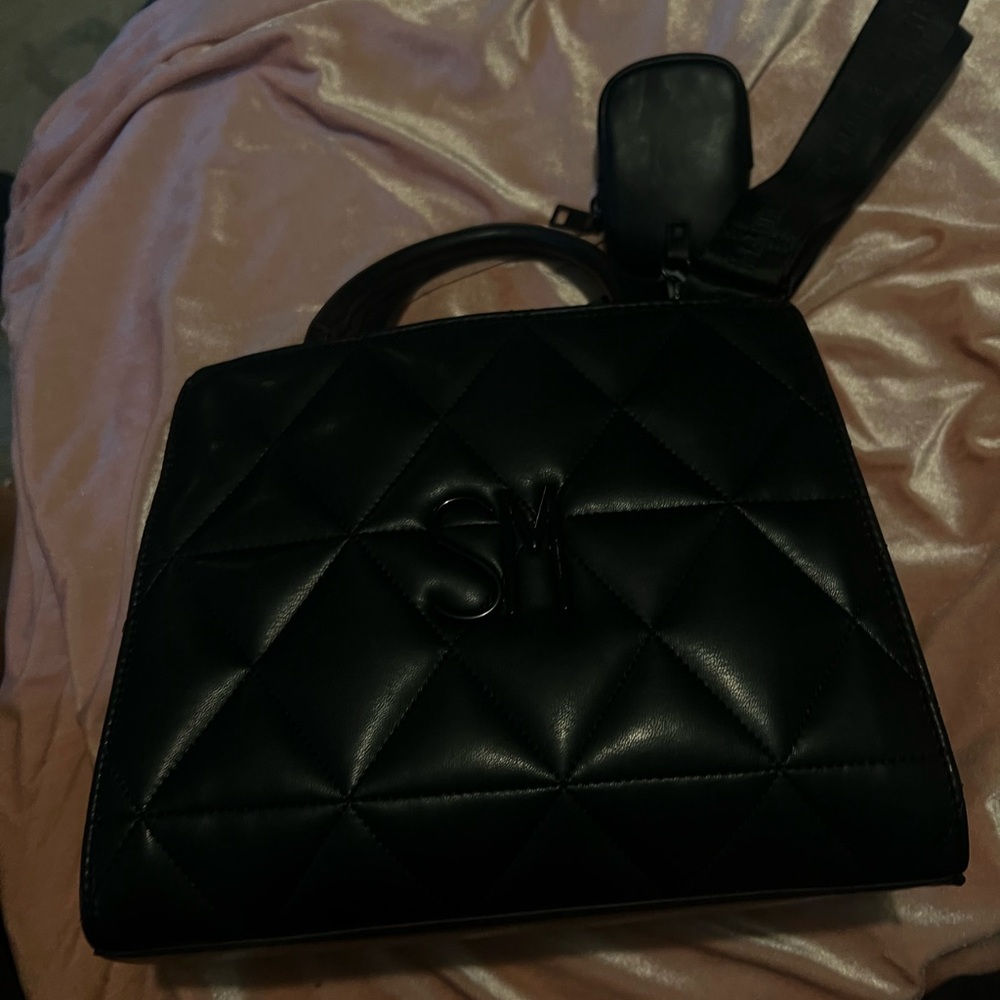 Steve Madden Black Quilted Satchel with Logo